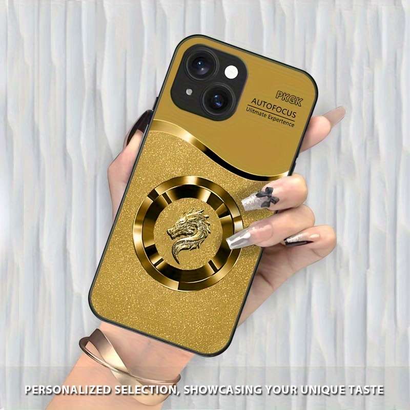 1Pc Golden For iPhone 14 Small Round Dragon Phone Case