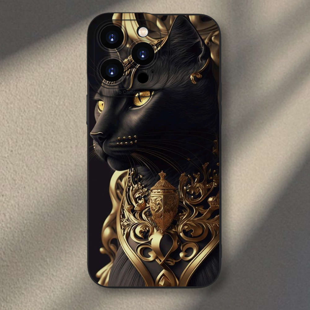 1Pc Mixed Color  For iPhone 15 Pro Max Egyptian Cat God Phone Case
