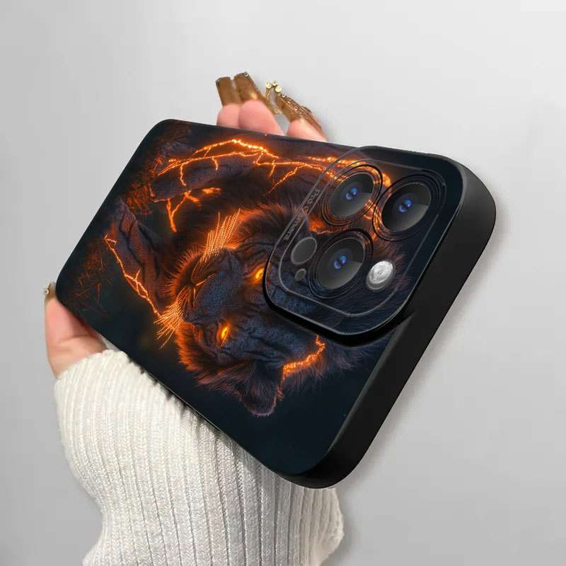 1Pc Black For iPhone 16 Plus African Tiger Phone Case