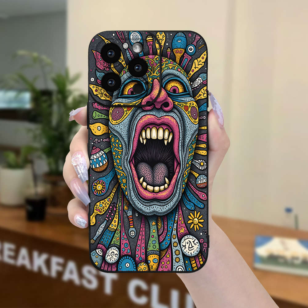 1Pc Black For iPhone 15 Colorful Mask Phone Case