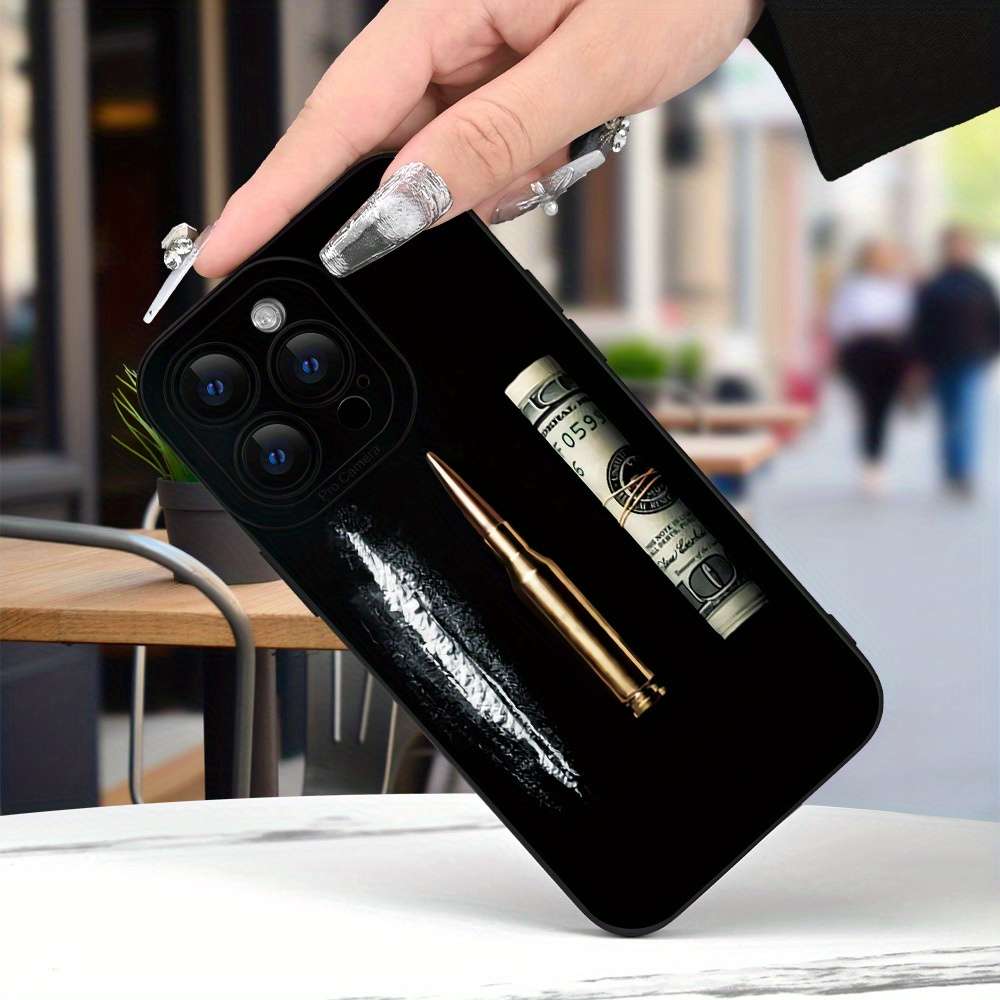 1Pc Black For iPhone 16 Plus Bullet Pattern Phone Case