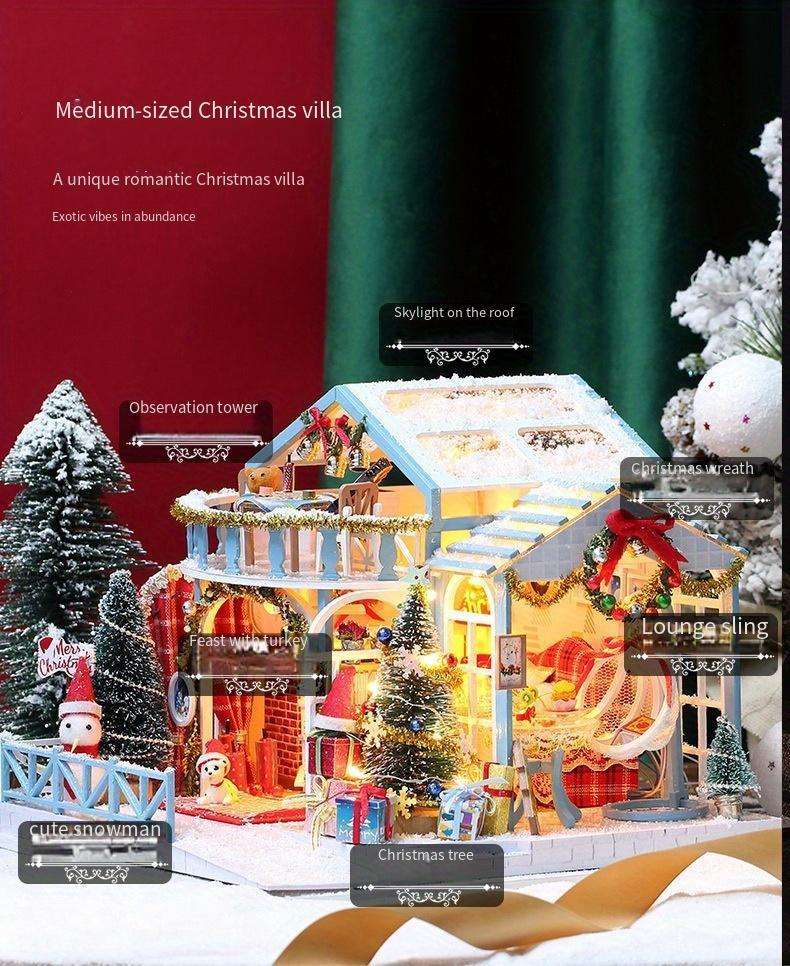 3D Building Model Puzzle Set Color Holiday Season Snow Night
