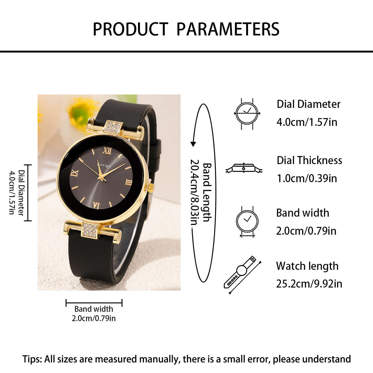Ladies Jewelry Roman Numeral Round Dial Watch Comfortable Black Watch 3