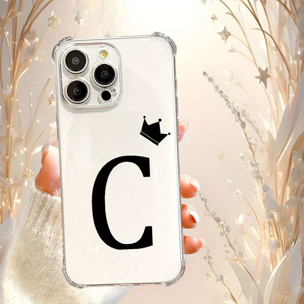 1Pc Transparent For iPhone 14 Plus Letter C Crown Phone Case