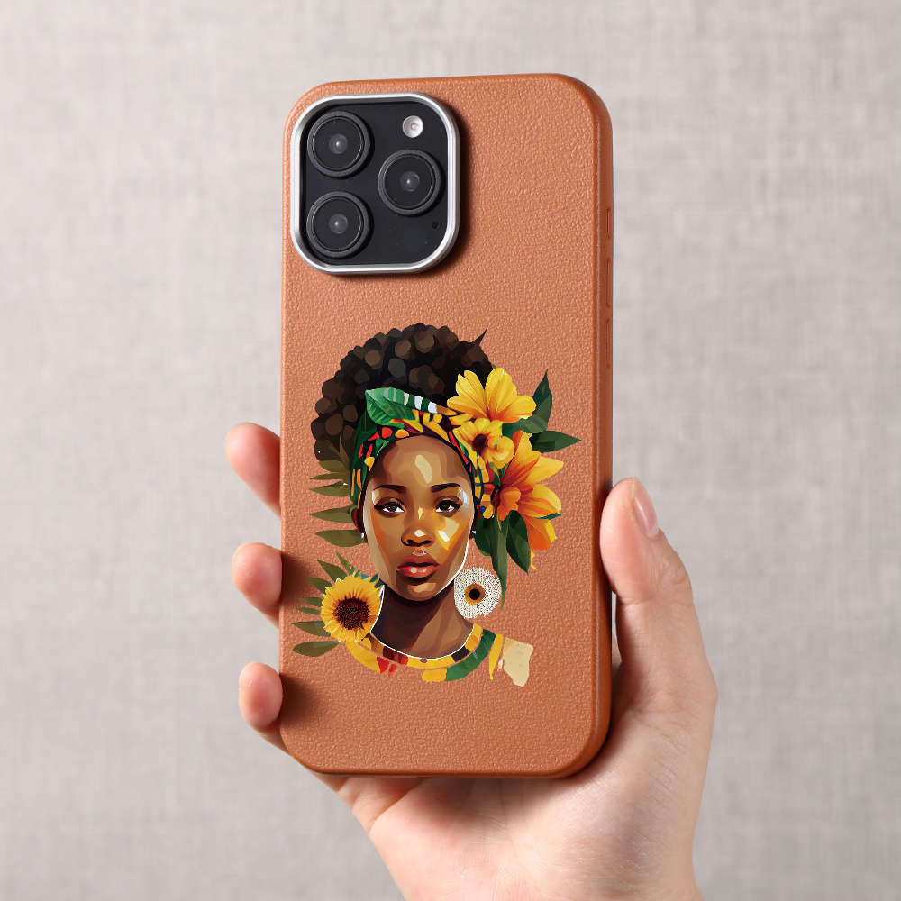 1Pc A-Brown For iPhone 16 Pro African Featuring Sunflowe Phone Case