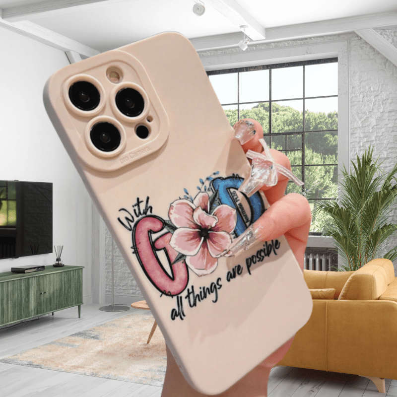 1Pc Ivory White For iPhone 16 Pro Max Floral Letter Design Phone Case