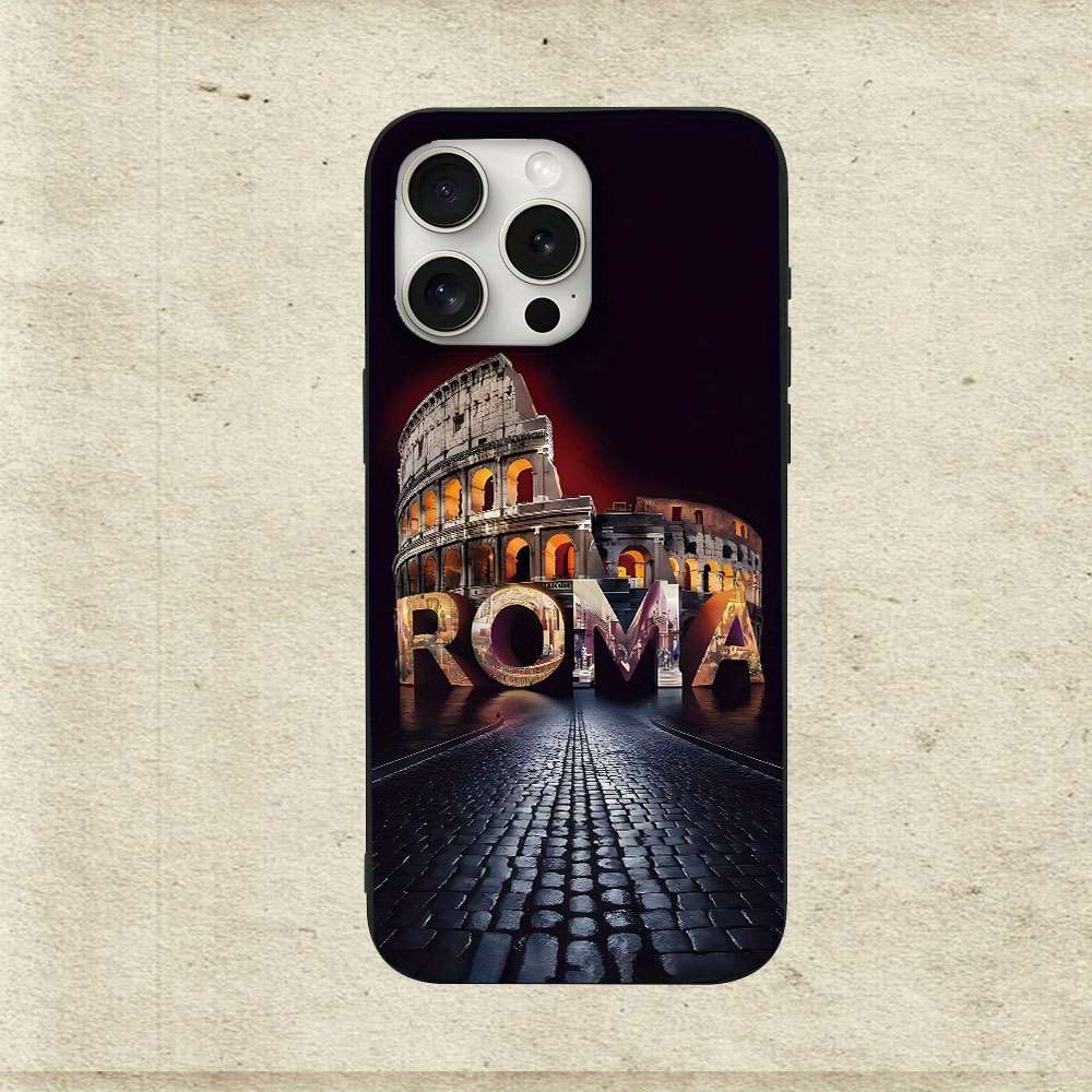 1Pc Black For iPhone 16 Plus Colosseum Design Phone Case