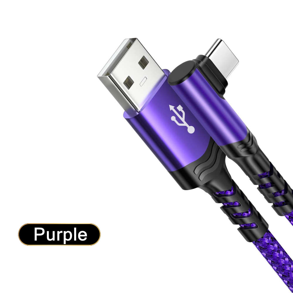 1pc Type C Charger Fast Charging 100cm Right Angle USB to USB C Cable Braided USBC Charger for