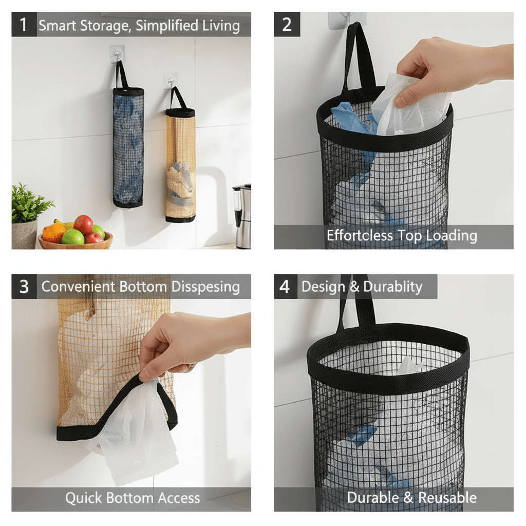 Trash Bag3Piece Set 1 Storage Bag2 Hooks