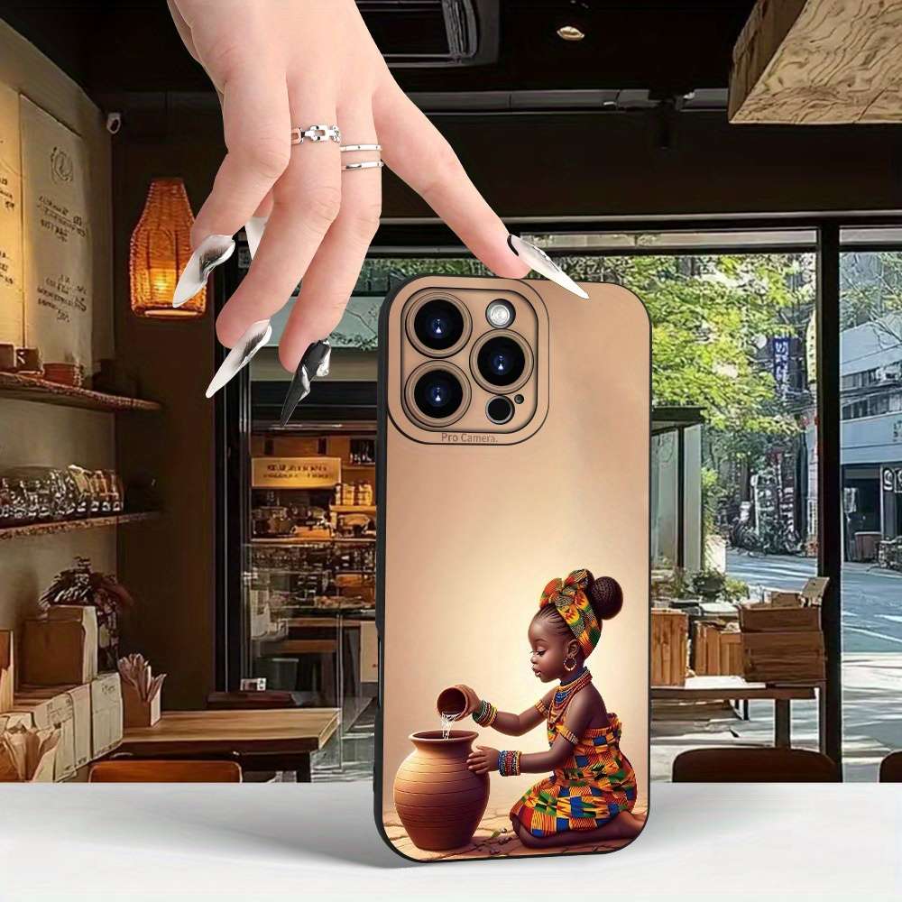 1Pc Black For iPhone 15 Plus African Style Pattern Phone Case