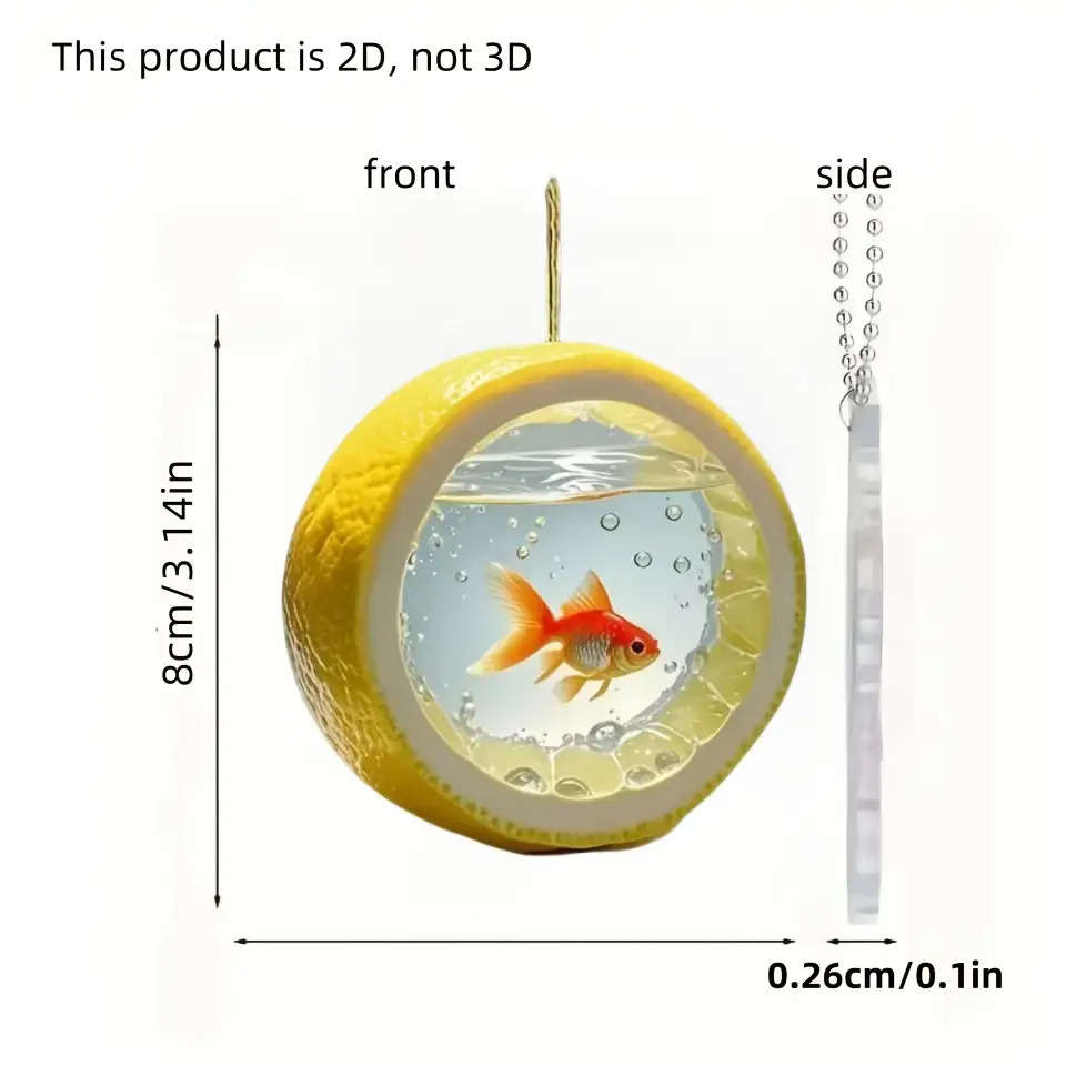 Car Decorative Lemon Flat Vibrant Fish Rearview Design Hanging Mirror Ornament