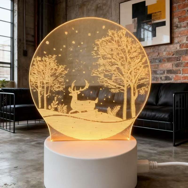 Dreamy Glow Premium Winter Deer Snowy Forest Night Light White