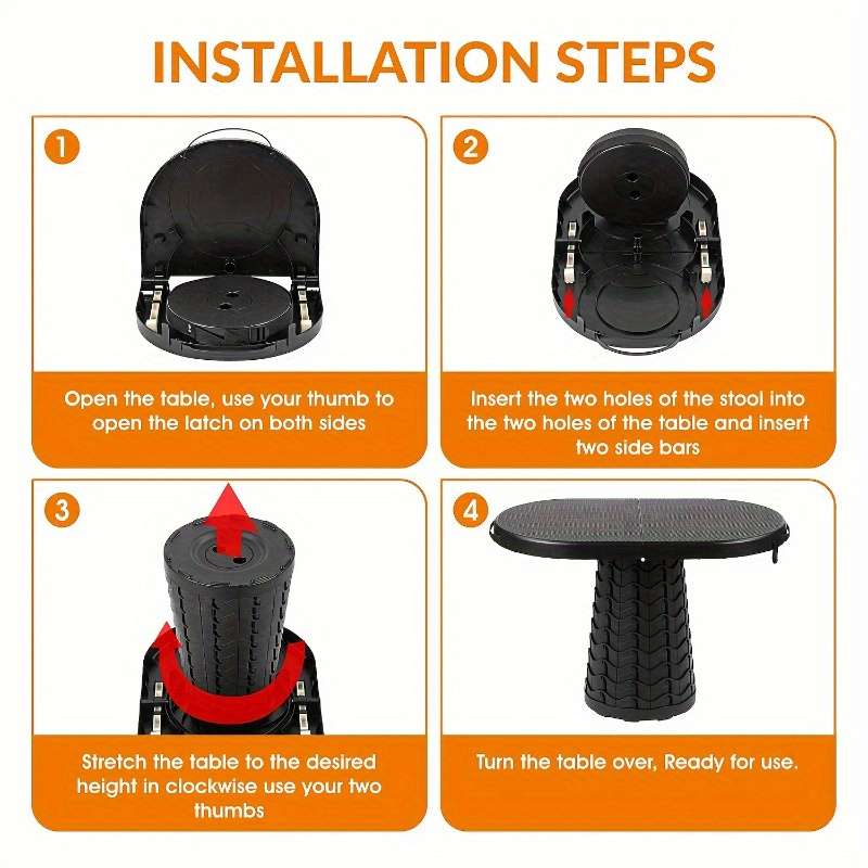 3 Level Adjustable Folding Camping Table Folding Stool Compact Portable D Black