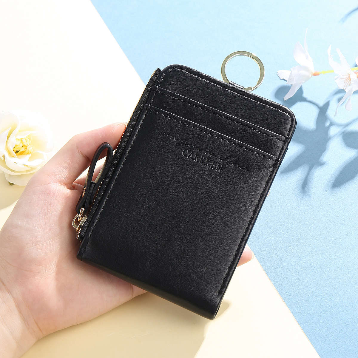 Carrken Elegant Compact Womens Wallet With Multiple Zippers Snap Buttons Large Capacity For