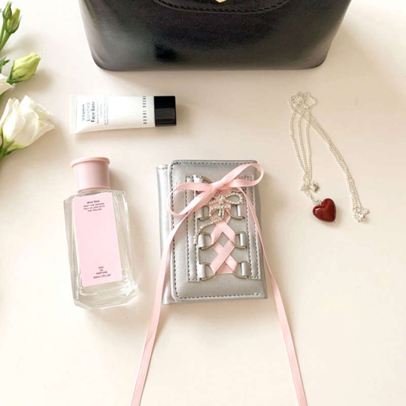 1pc Ballet Style Strap Wallet Short Design with Button Closure Three-Fold PU Card Holder Pra