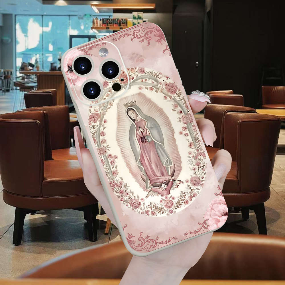 1Pc Beige For iPhone 15 Pro Retro Virgin Mary Phone Case