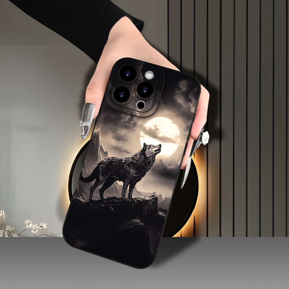 1Pc Black For iPhone 7 Plus 8 Plus Wolf Howl Pattern Phone Case