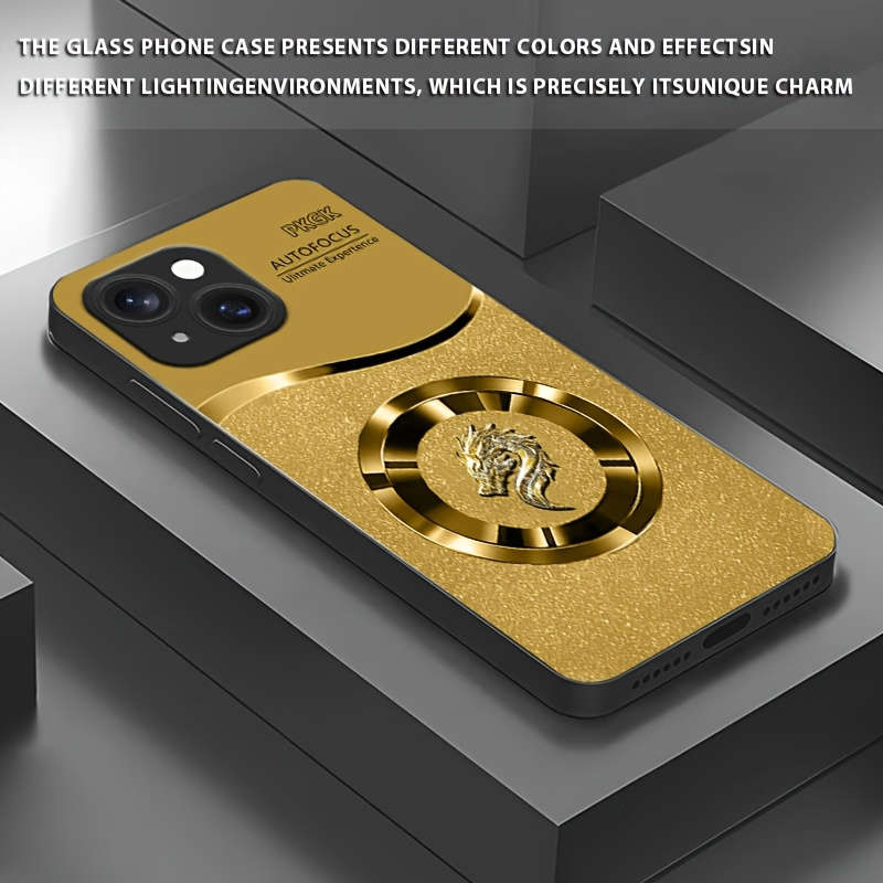 1Pc Golden For iPhone 14 Small Round Dragon Phone Case