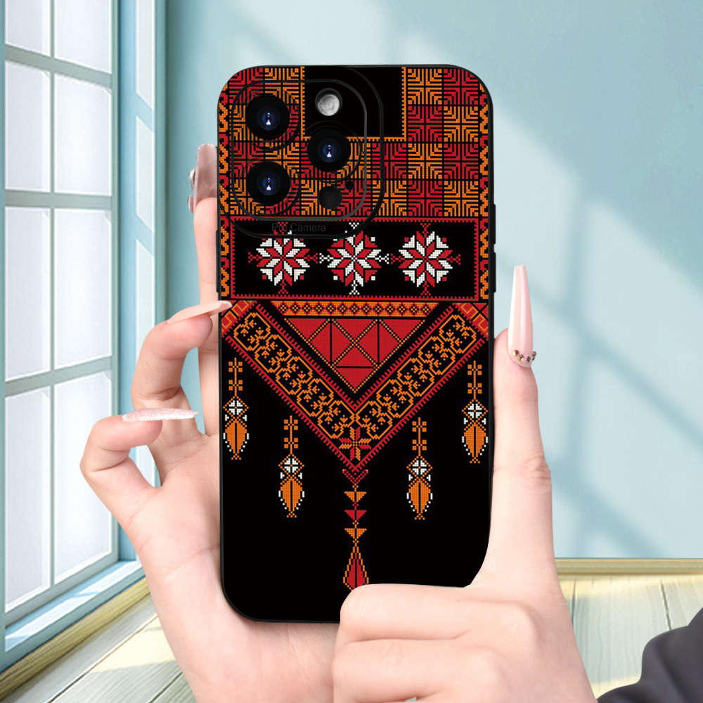 1Pc Black For iPhone 16e African Style Geometric Phone Case