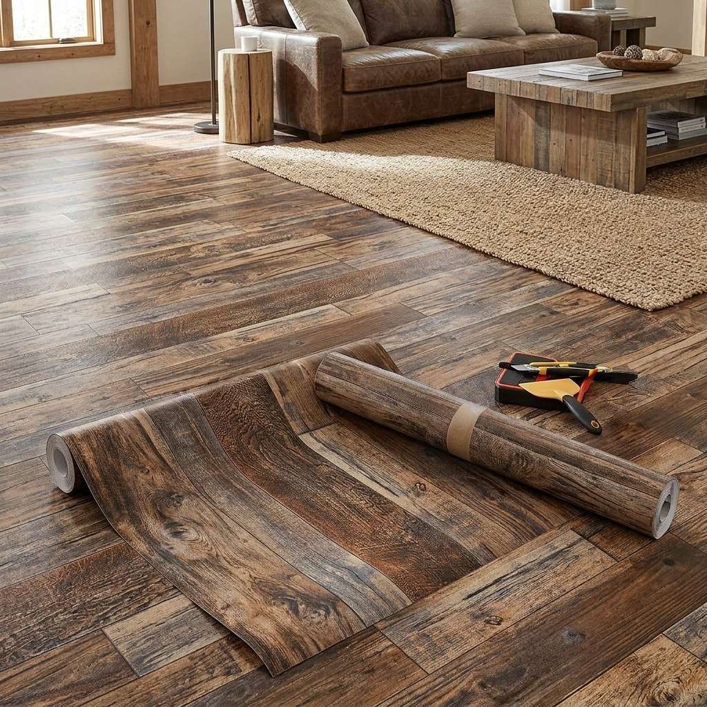 Self Adhesive Floor Stickers Brown Spliced Wood Grain 45*100