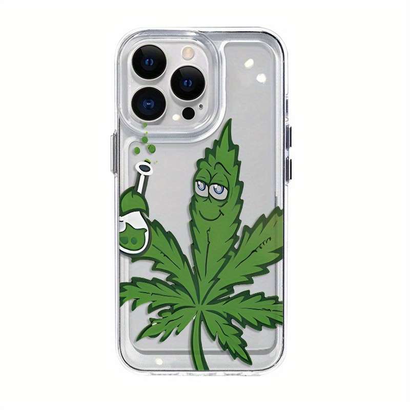 1Pc Transparent For iPhone 16 Green Leaf Pattern Phone Case