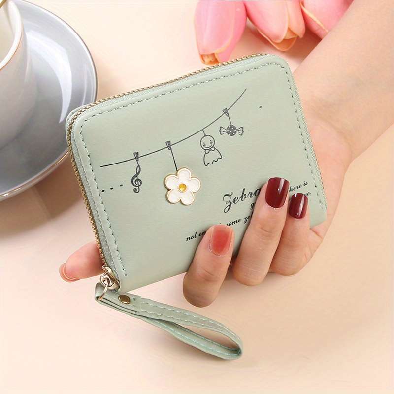 Elegant Pink Zipper Wallet With Floral Designlarge Capacity Multi-Compartment Card Holder F