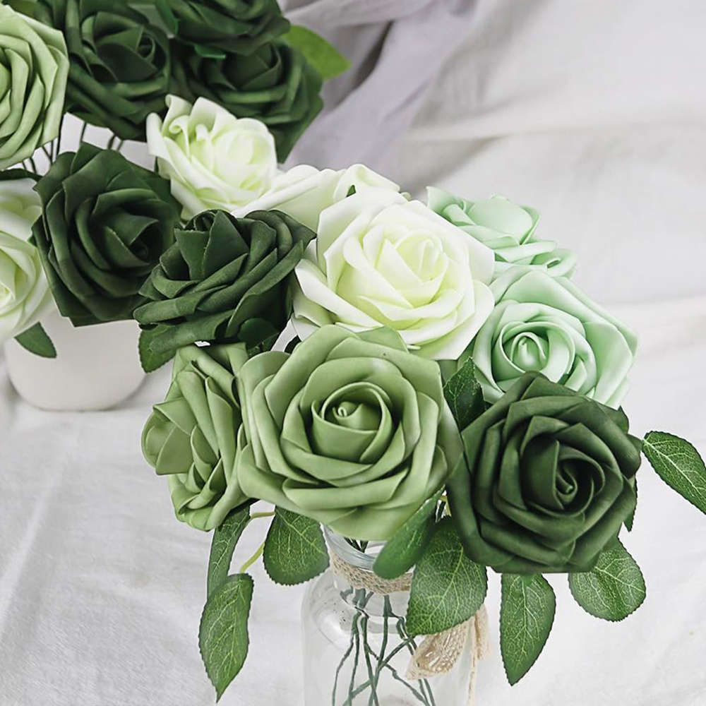 Wedding Supplies Color Green Gradient Large Rose 28Pcs