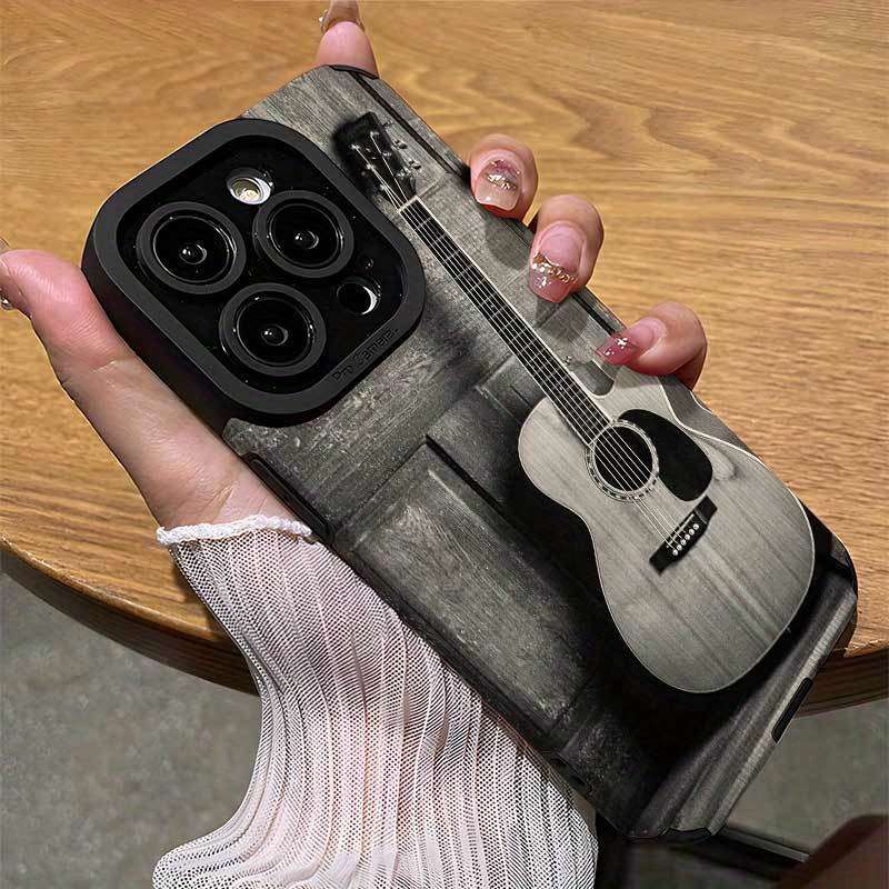 1Pc Mixed Color For iPhone 11 Wooden Guitar Design Phone Case