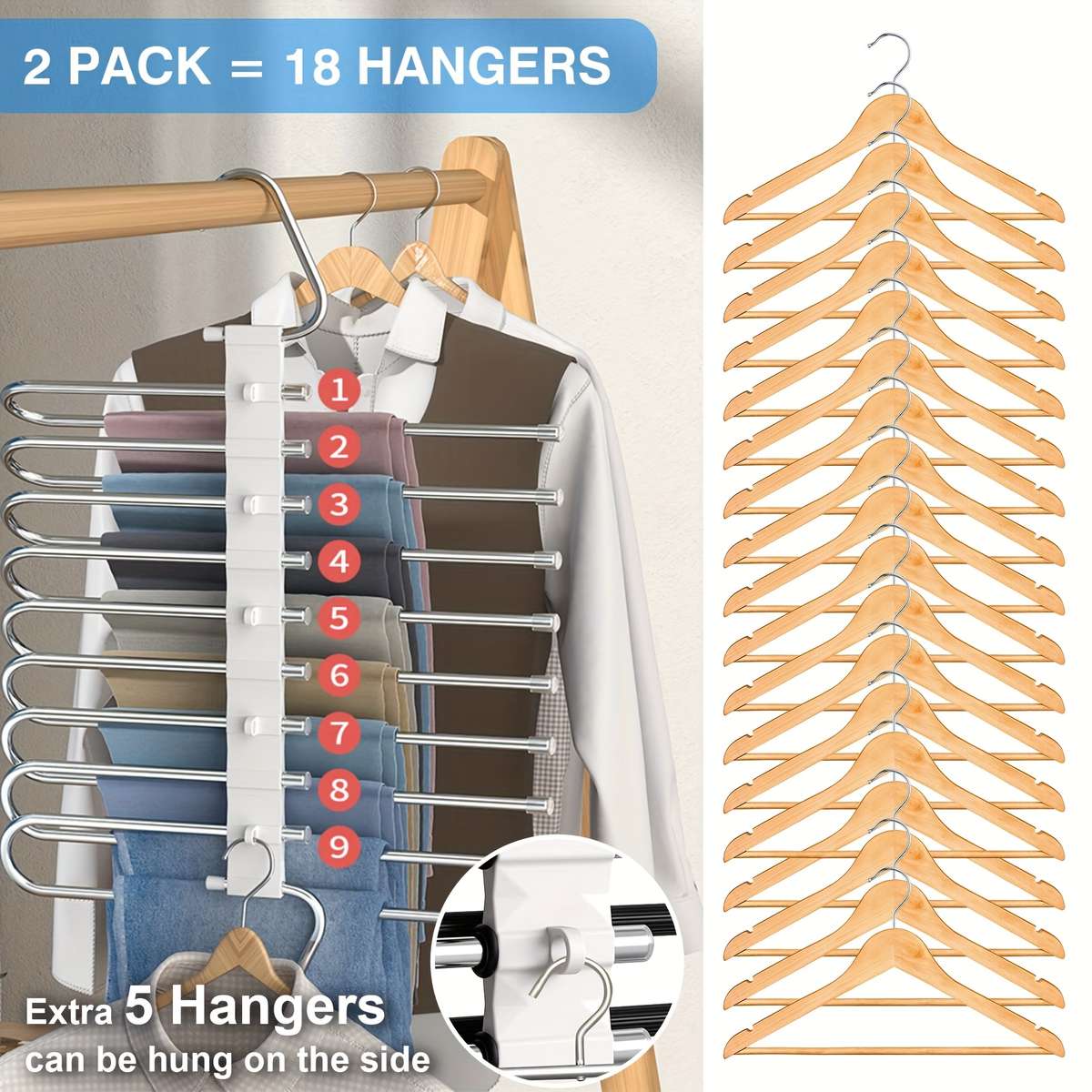 Clothes Rack Upgraded White9LayerAntislip Strip Design 6Pcs