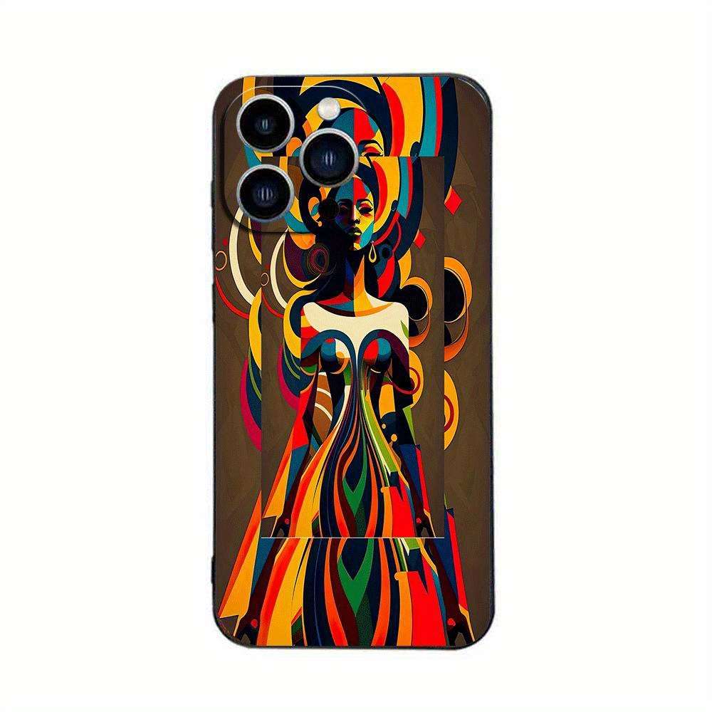 1Pc Black For iPhone 15 Plus African Style TPU Phone Case