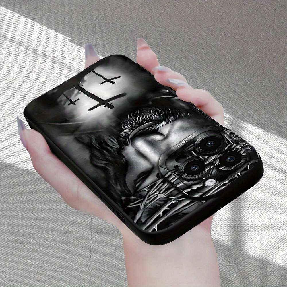 1Pc Black For iPhone 16 Plus Pirate And Cross Pattern Phone Case