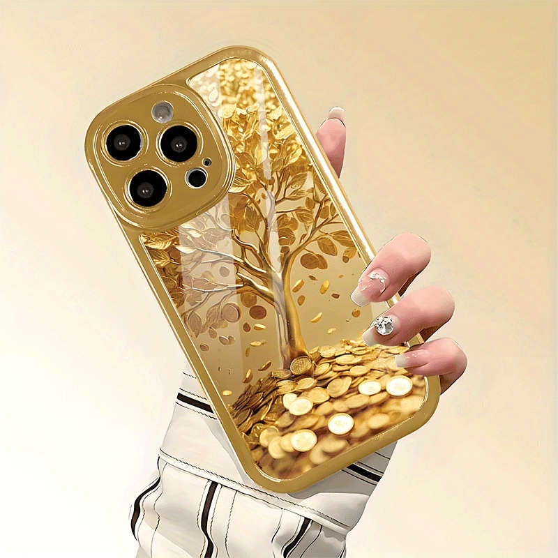 1Pc Golden For iPhone 16 Plus Gold Coin Tree Phone Case