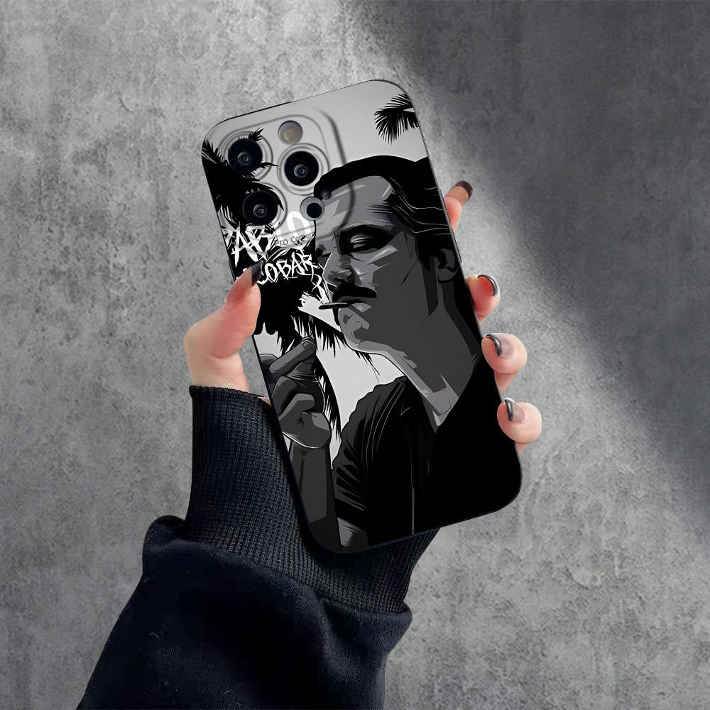 1Pc Black For iPhone 14 Plus Smoking Man Pattern Phone Case