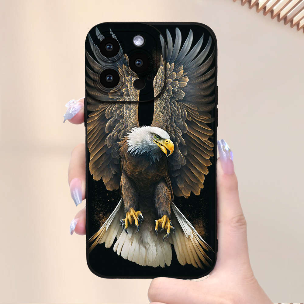 1Pc Black For iPhone 16 Plus Majestic Eagle Design Phone Case