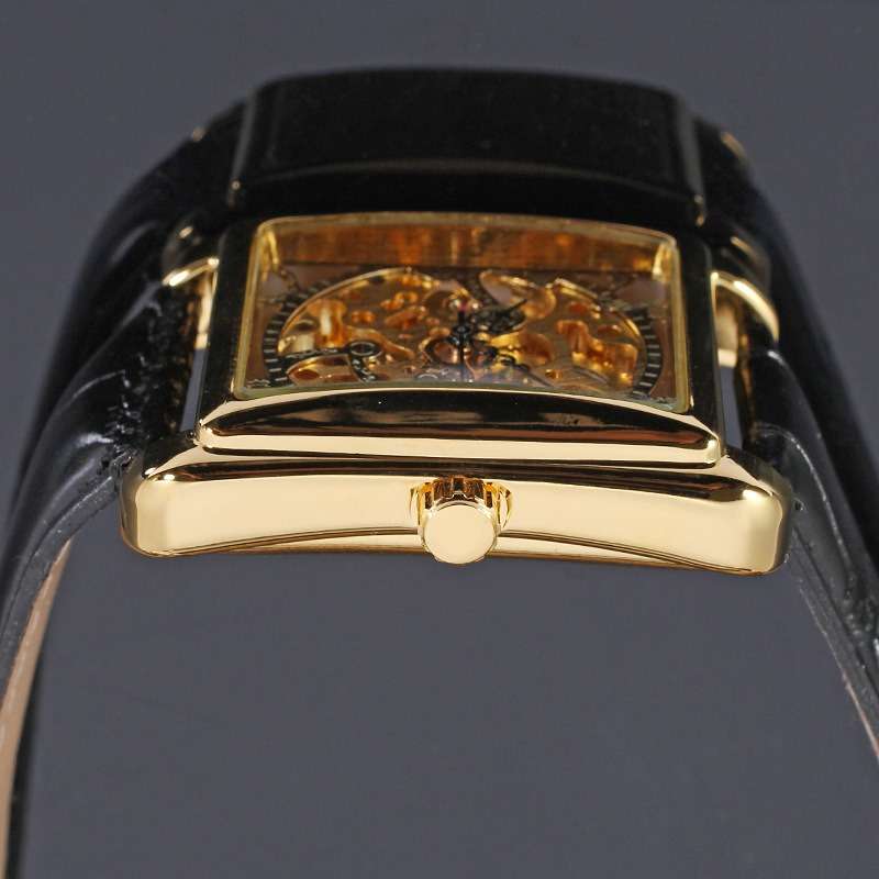 High Value Casual Skeleton Rectangle Watches Men Ultra Thin Mechanical