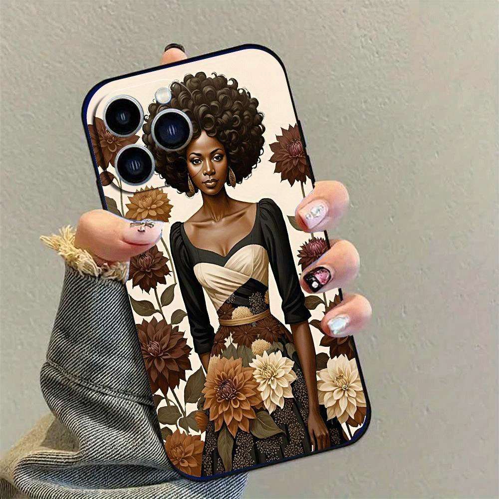 1Pc Black For iPhone 16 Pro Max African Girl Phone Case