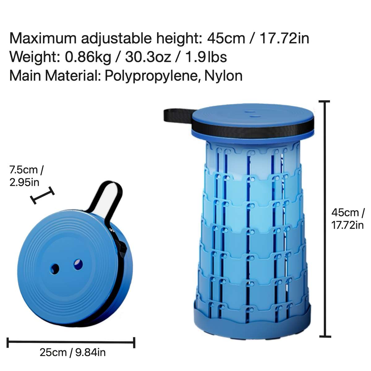 Foldable Folding Outdoor Chair Stool Lightweight Easy To Carry 8 Level Ad