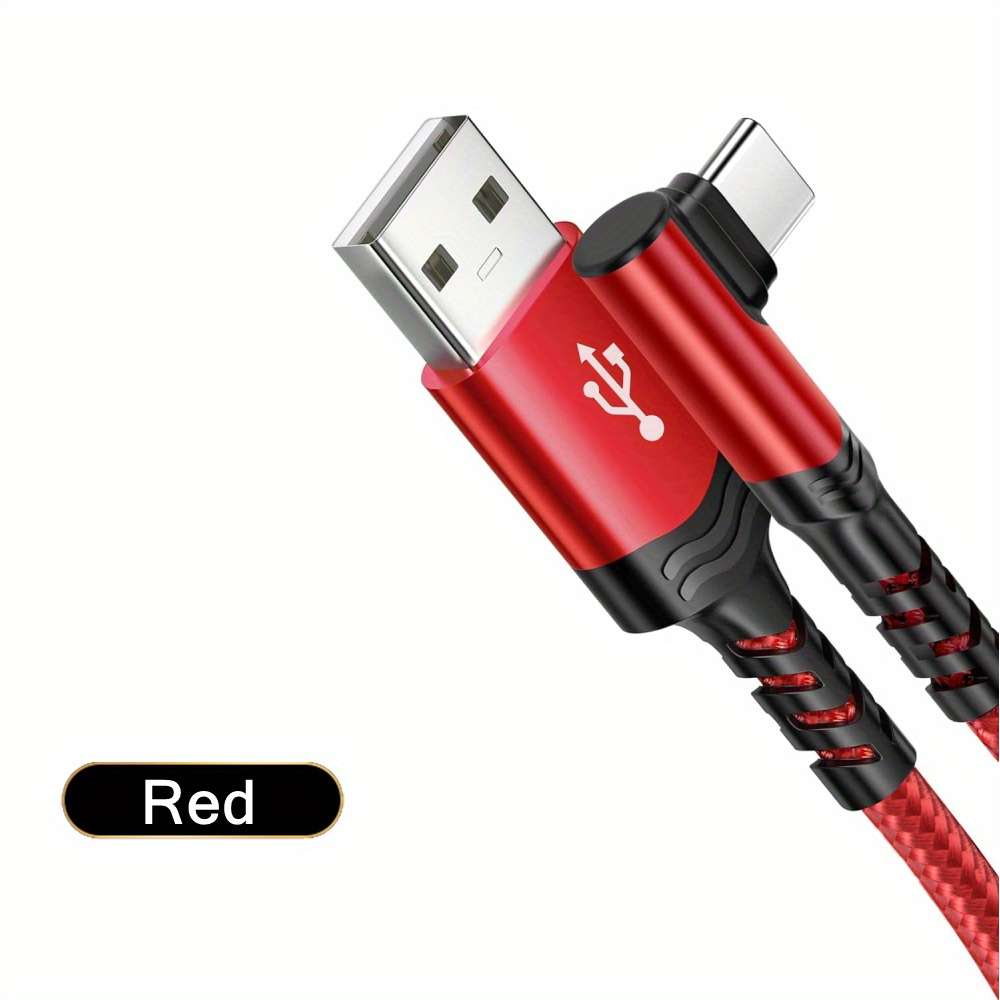 1pc Type C Charger Fast Charging 100cm Right Angle USB to USB C Cable Braided USBC Charger for