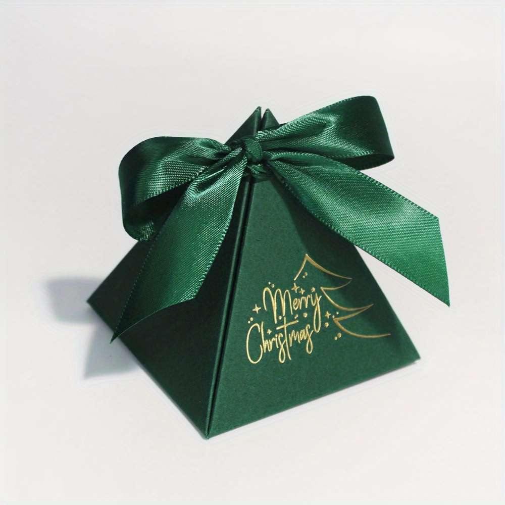 Christmas Gift Boxes Color Green Box-Green Ribbon Size 7.5X7.5X7.5Cm-10Pcs
