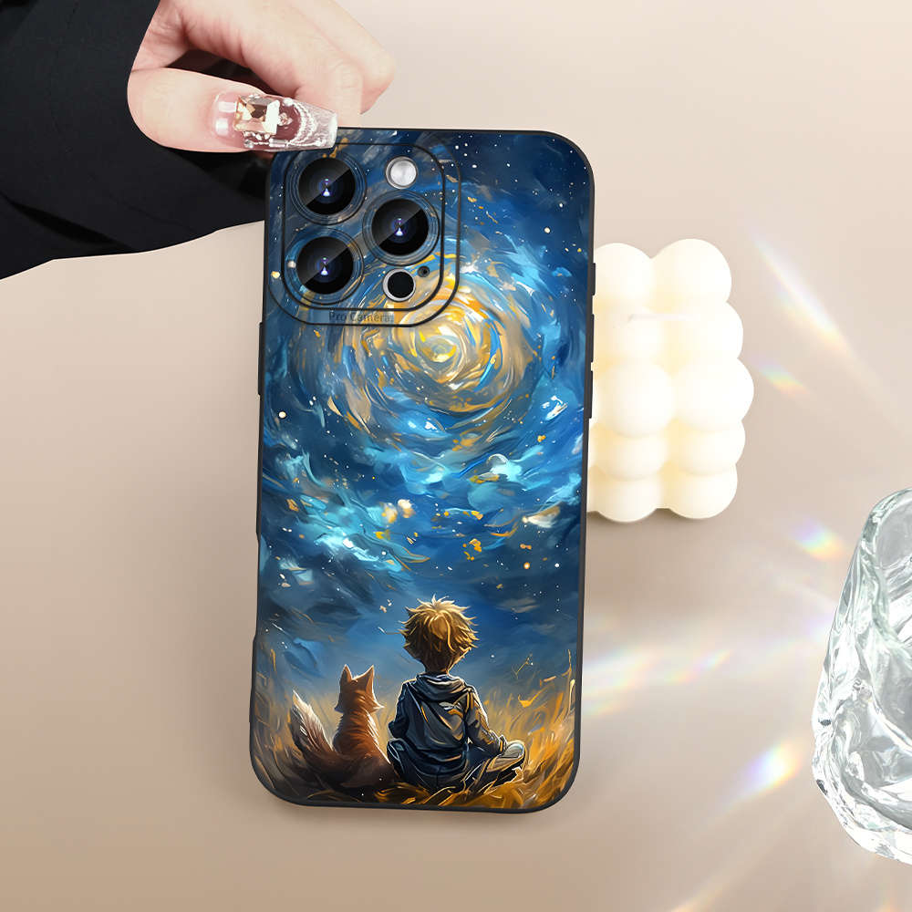 1Pc Black For iPhone 12 Fox Pattern Phone Case