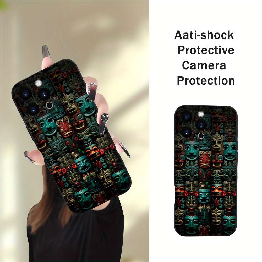 1Pc Black For iPhone 12 African Style Totem Phone Case