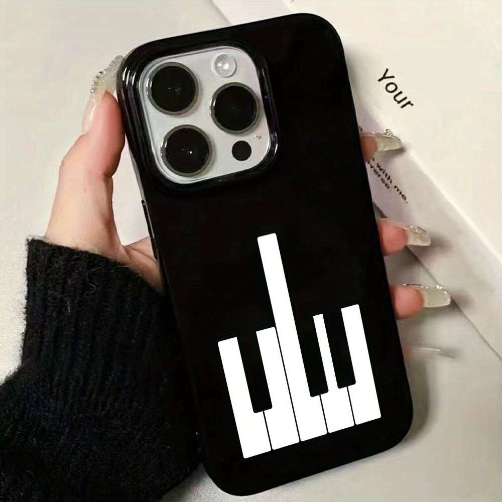 1Pc Black For iPhone 14 Piano Key Pattern Phone Case