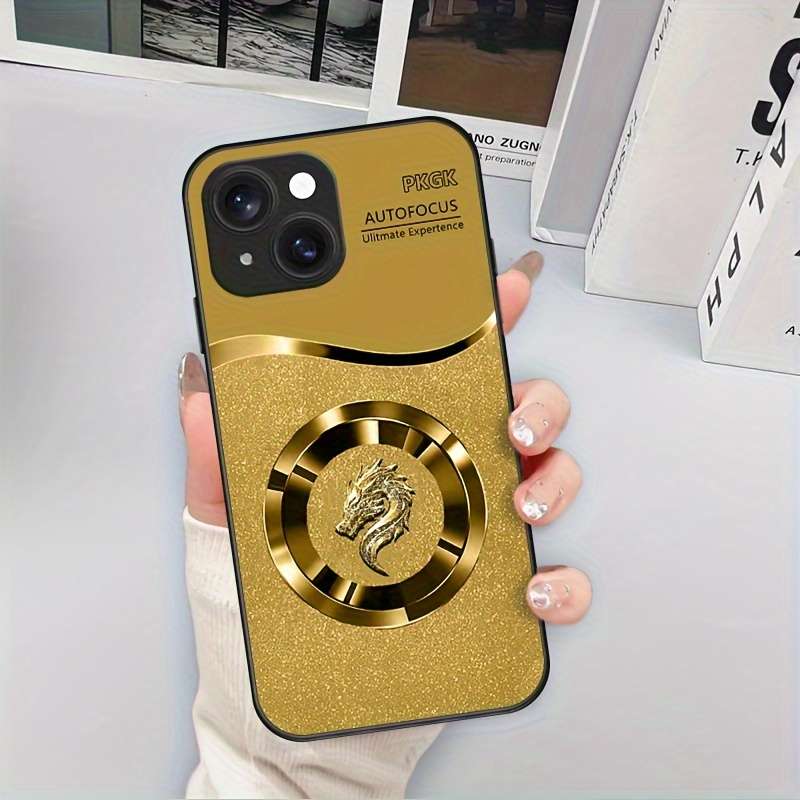 1Pc Golden For iPhone 14 Small Round Dragon Phone Case