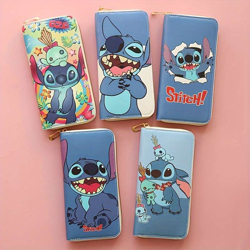 Stitch Lilo Long Zipper Walletmulti-Character Design Holiday Gift Idea Polyester Lining