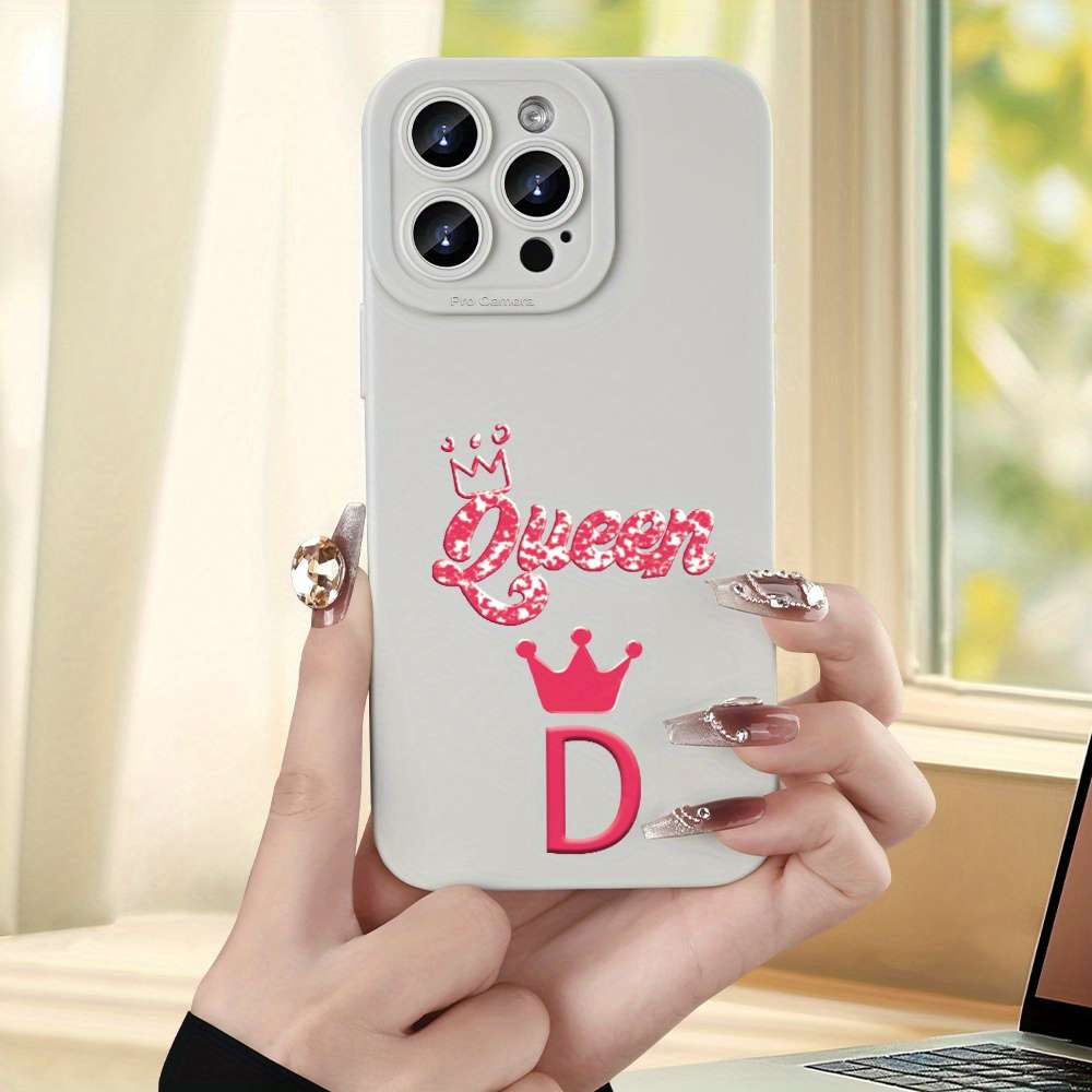 1Pc Ivory White For iPhone 14 Plus Letter D Design Phone Case