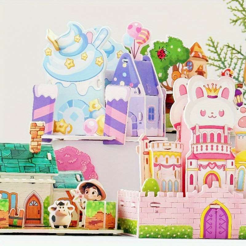 3D Building Model Puzzle Set Color Random Quantity 4 Pcs