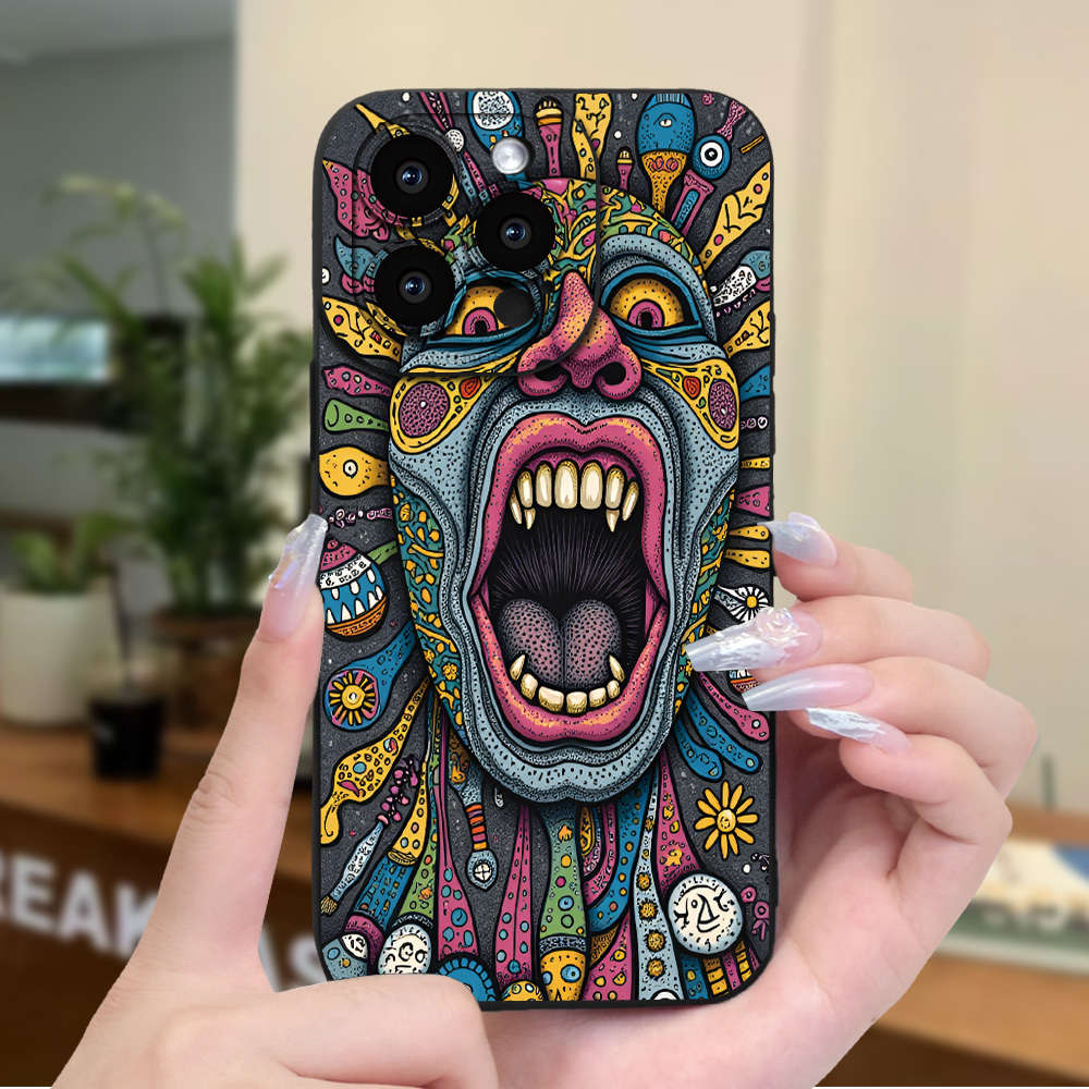 1Pc Black For iPhone 15 Colorful Mask Phone Case