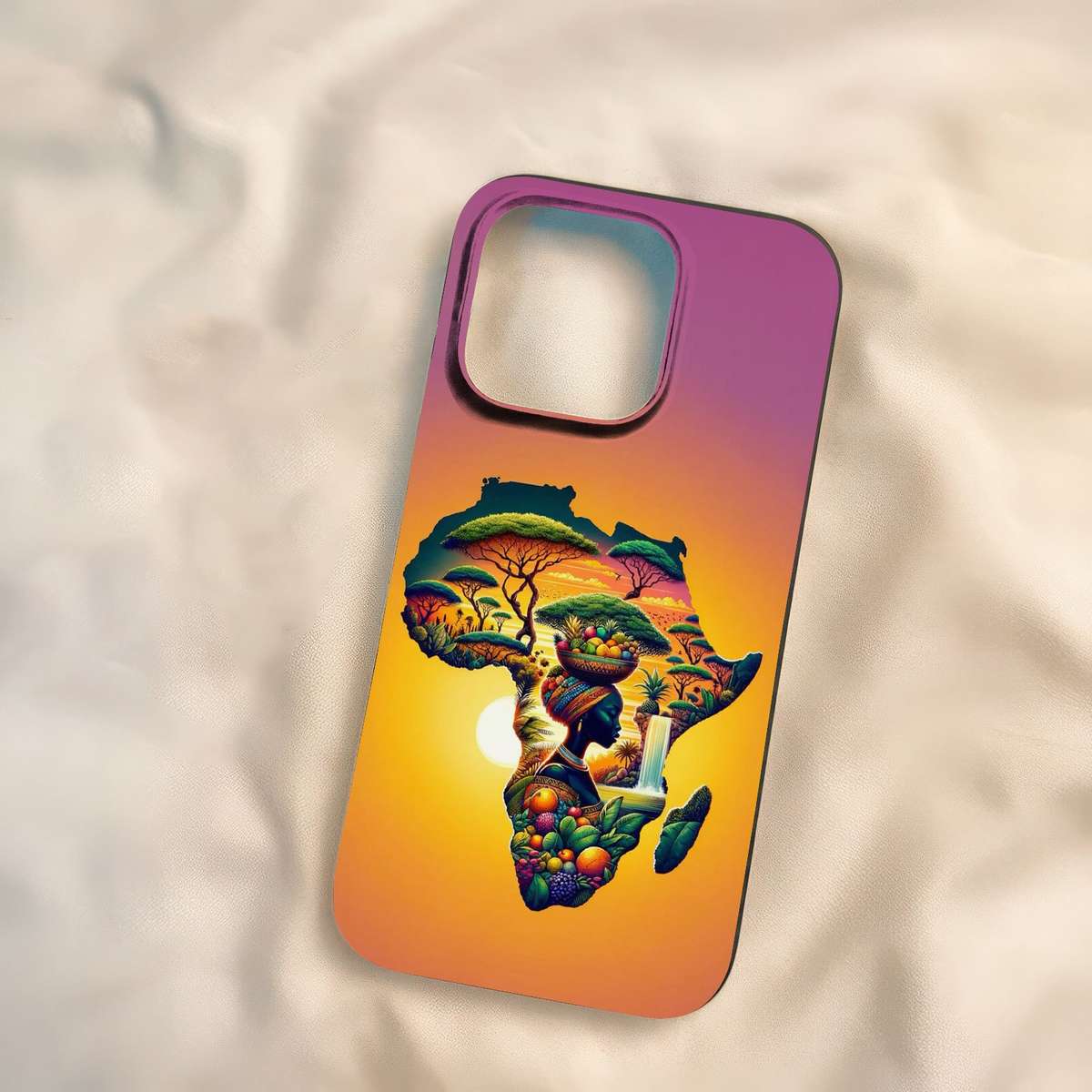1Pc Black For iPhone 15 African Element Pattern Phone Case