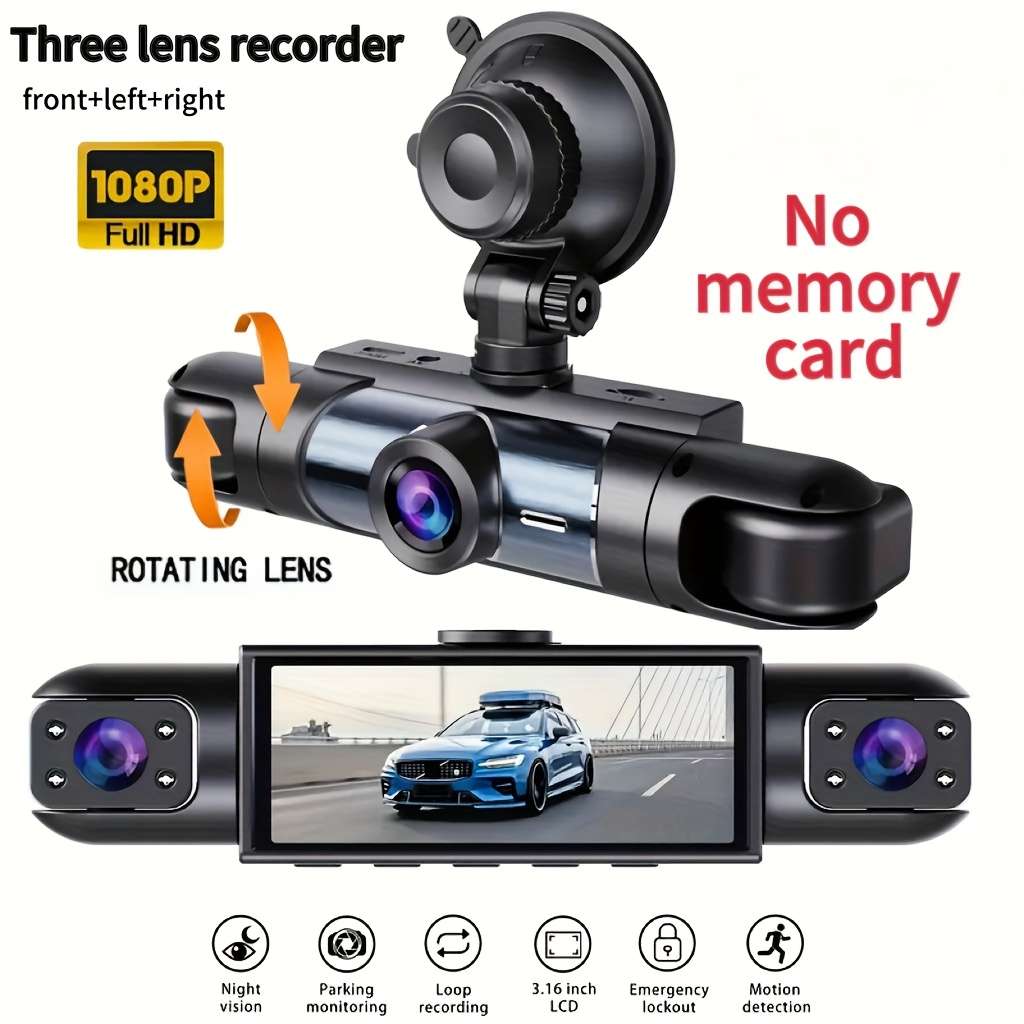 Dashcam Model Three Cameras In Front Left And Right  With 64Gb Card