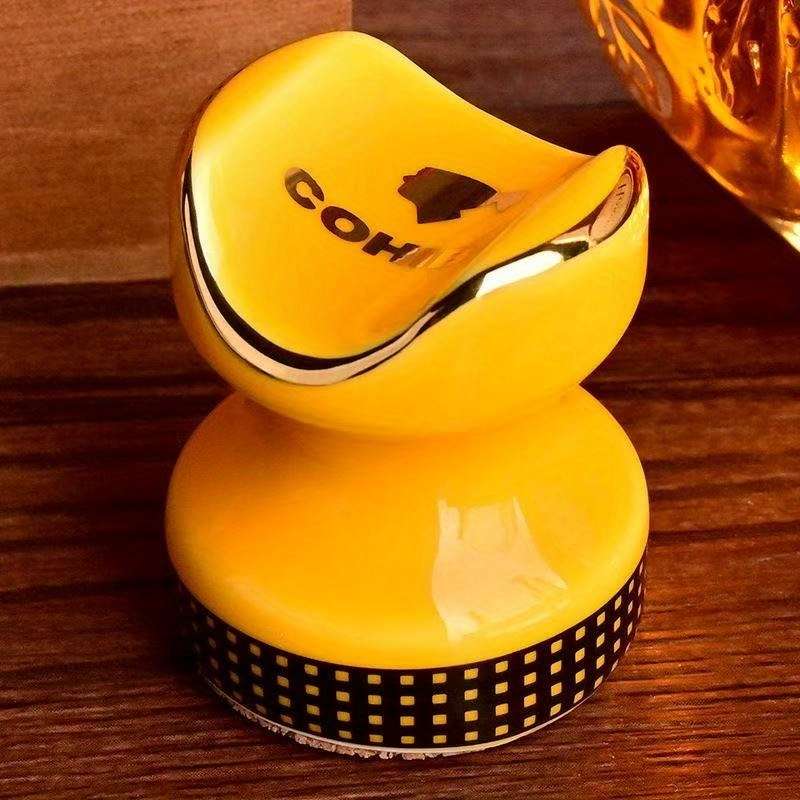 12PCS Modern Half Yellow Black Ceramic Cigar Holder Durable Ashtray With Yellow
